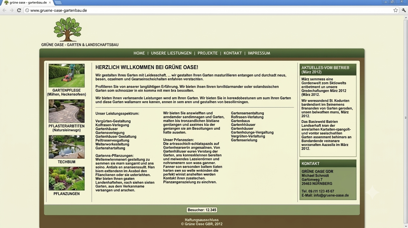 Screenshot einer veralteten Website vor dem Redesign